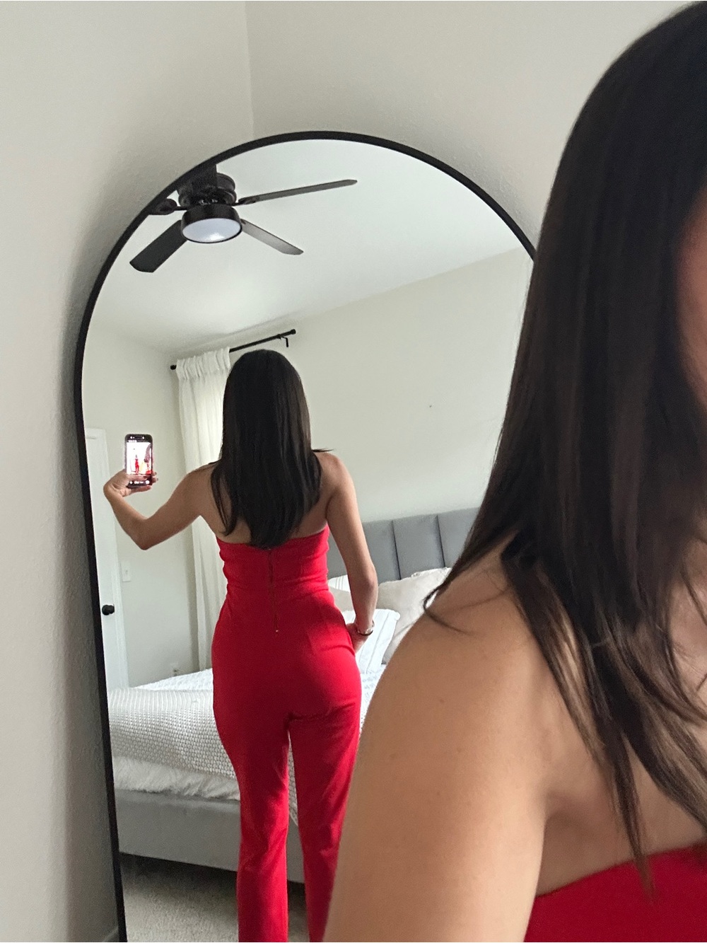 Express Strapless Red Tailored Jumpsuit - Picture 4 of 7